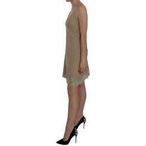 PINK MEMORIES Beige Lace Spaghetti Strap Mini Cotton Women's Dress